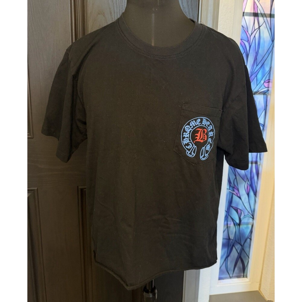 Rare Chrome Hearts Bella Hadid Horseshoe Pocket Tee Black - Size XL Raw Hem